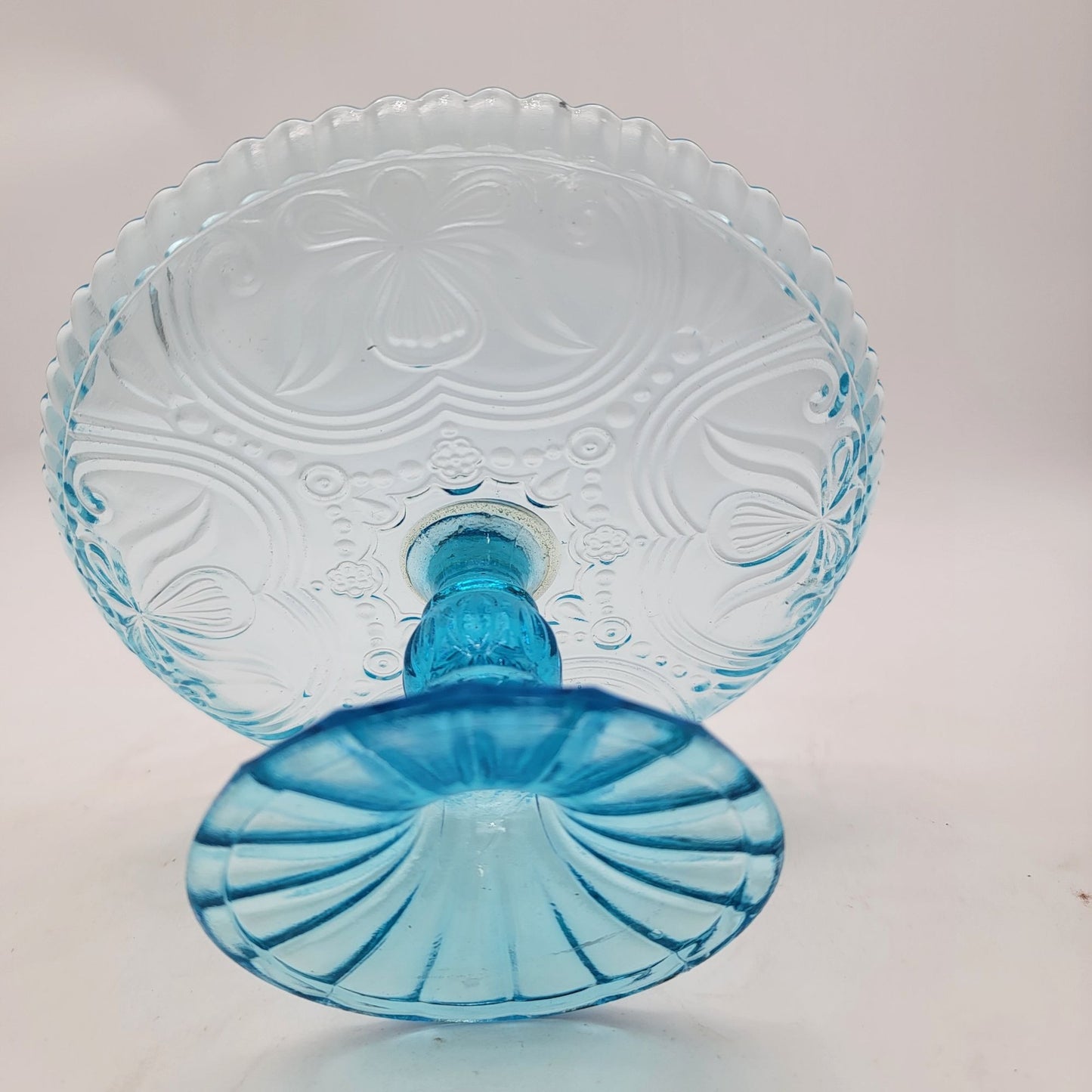 Vintage Blue Glass Pedestal Cake Stand