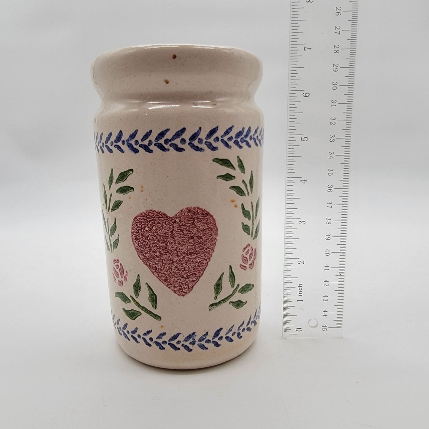 Crock Shop Stoneware Utensil Holder Heart & Floral