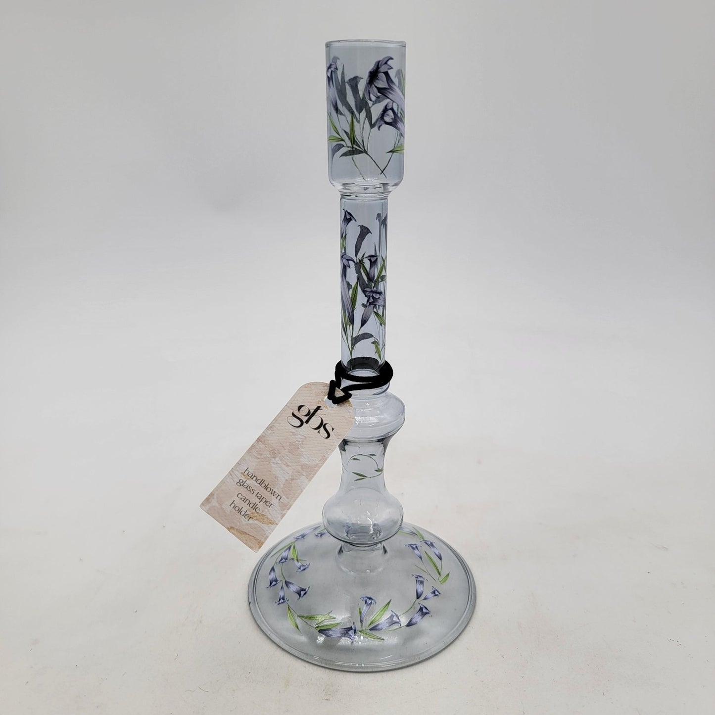 Handblown Glass Taper Candle Holder With Floral Design by gbs