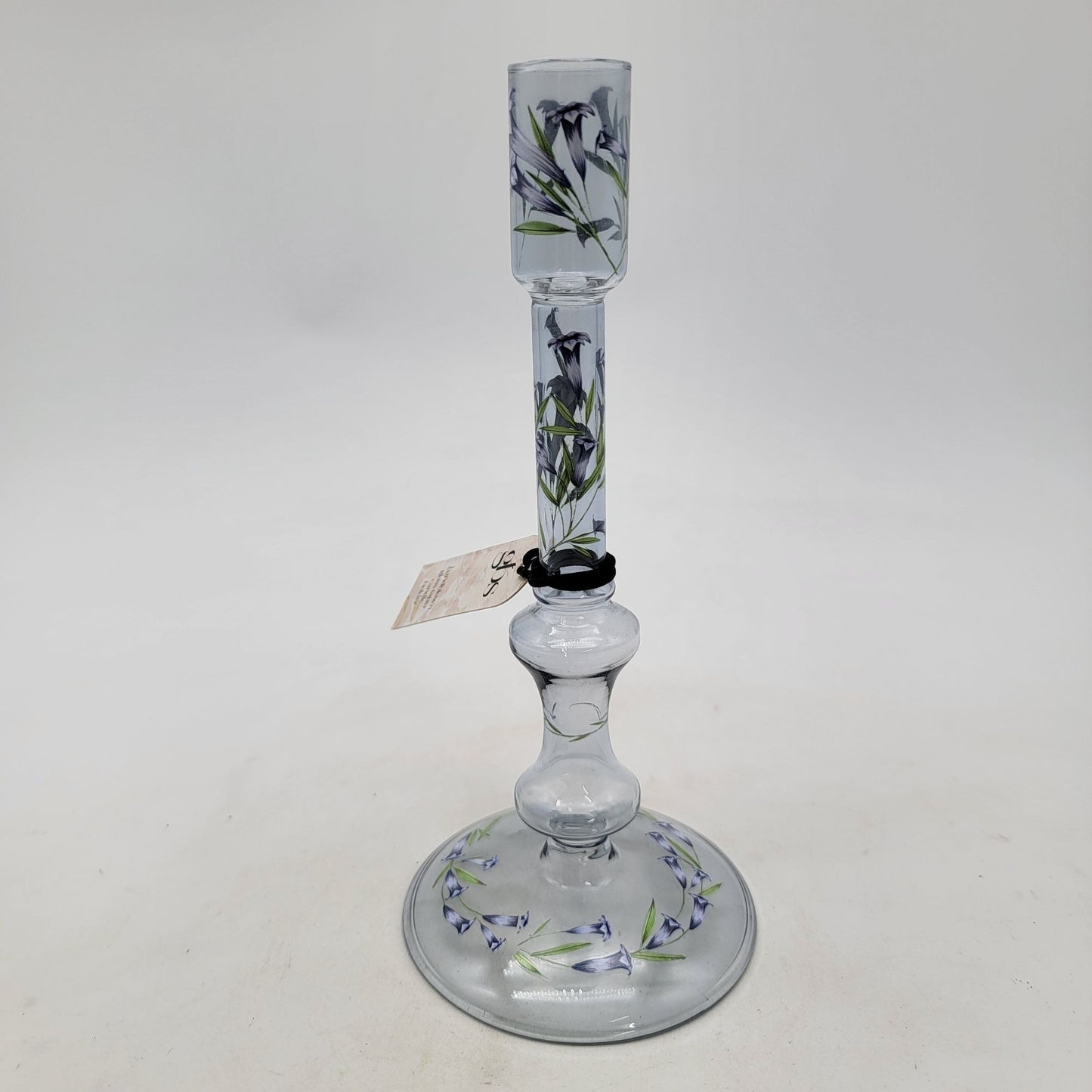 Handblown Glass Taper Candle Holder With Floral Design by gbs