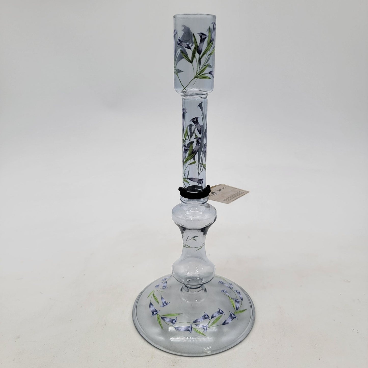 Handblown Glass Taper Candle Holder With Floral Design by gbs