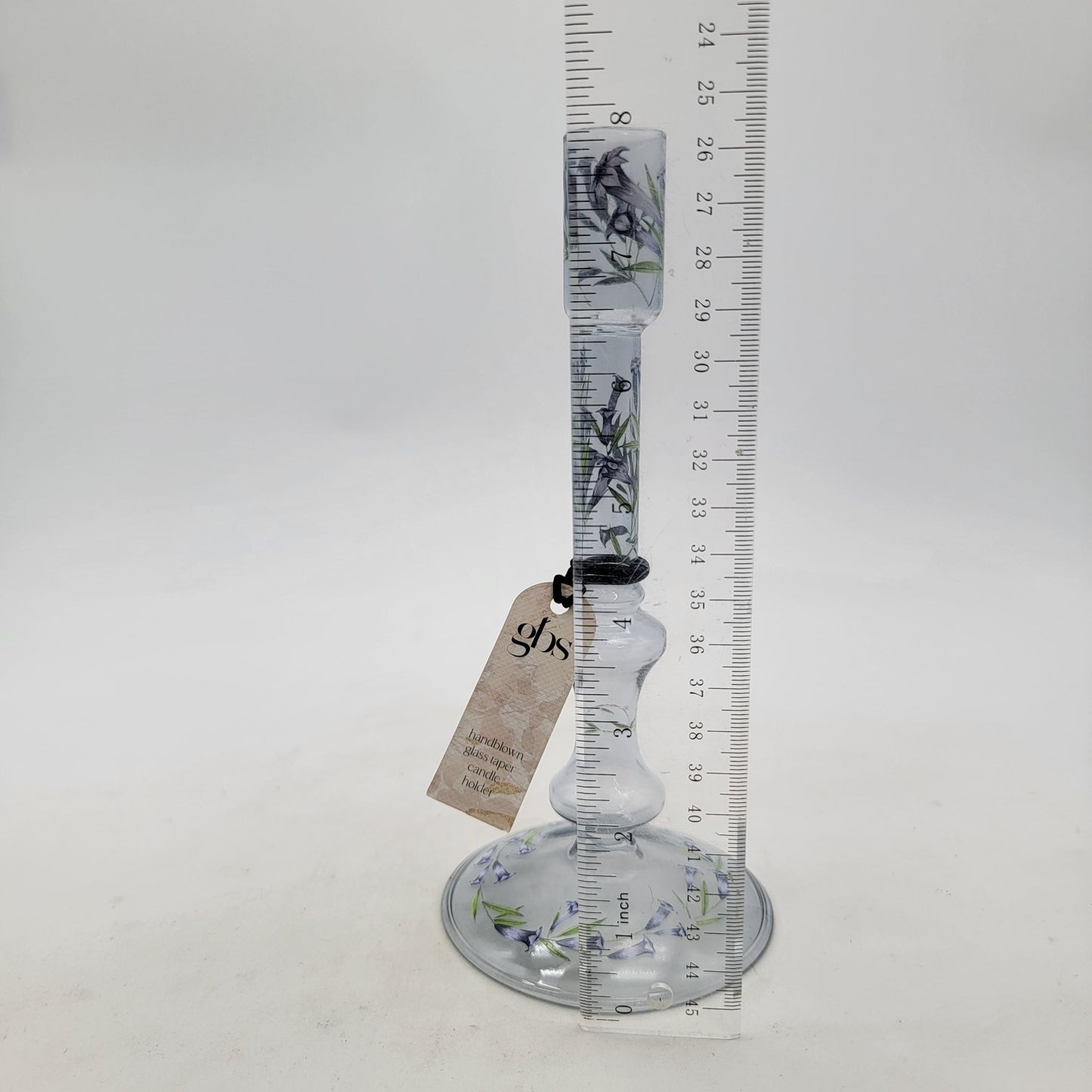 Handblown Glass Taper Candle Holder With Floral Design by gbs