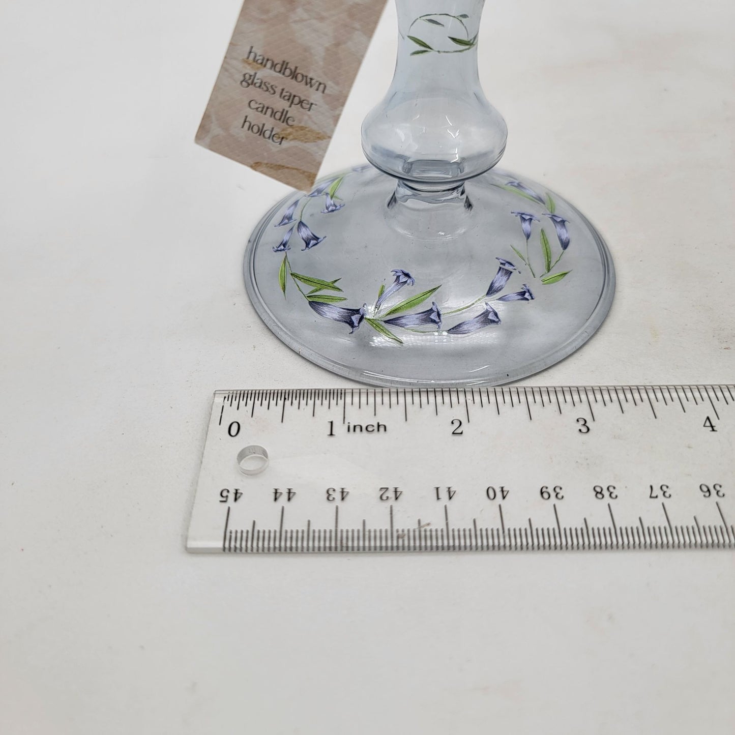 Handblown Glass Taper Candle Holder With Floral Design by gbs
