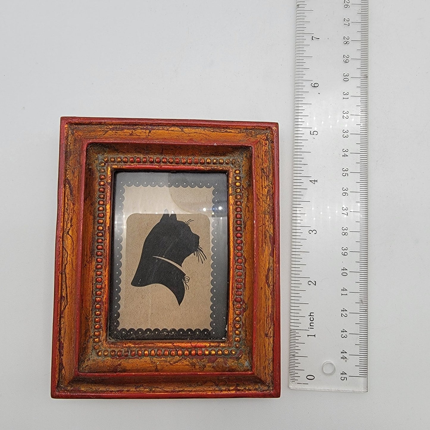 Black Cat Silhouette Folk Art in Rustic Gold Frame