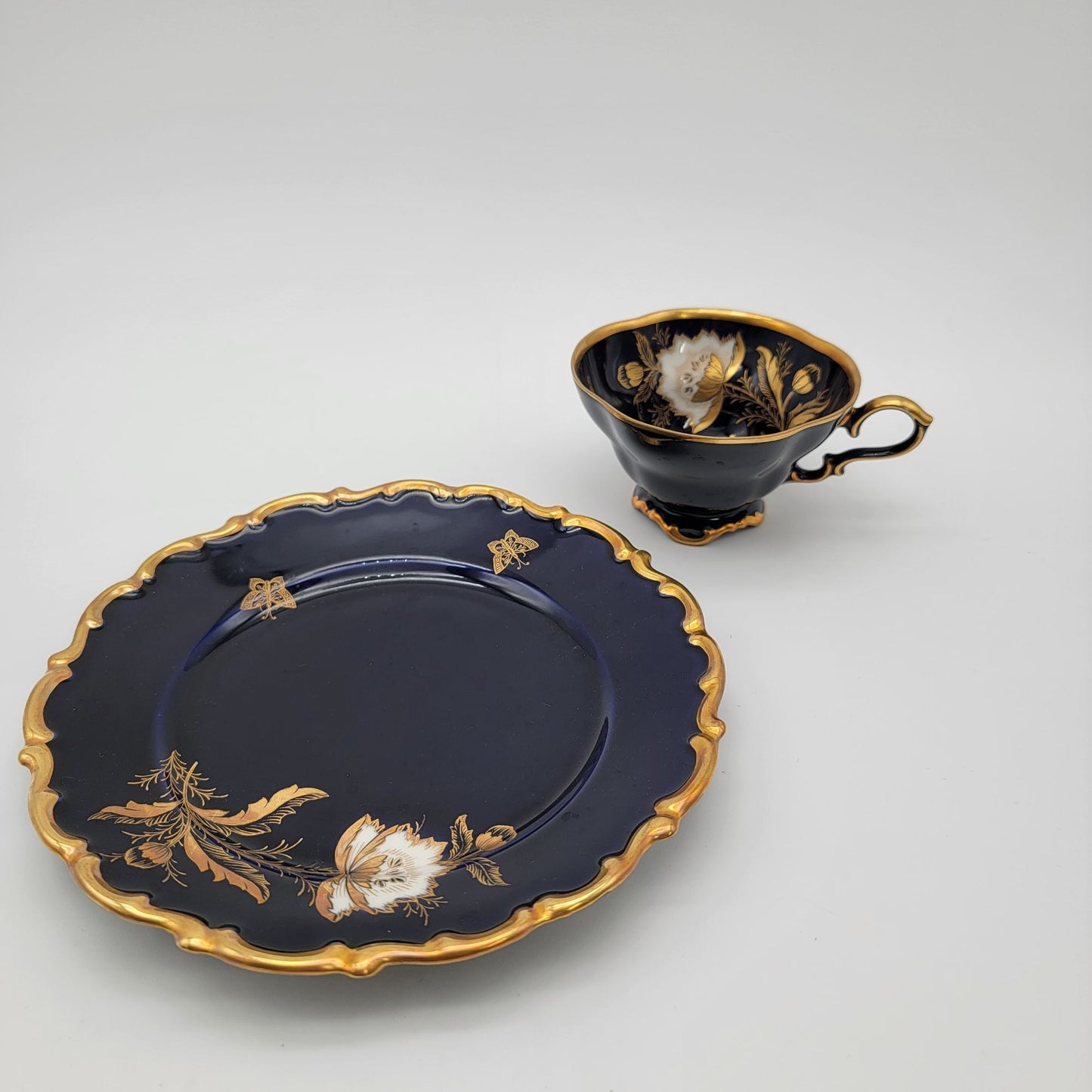 Lindner Kueps Bavaria Echt Cobalt Porcelain Cup Saucer and Plate