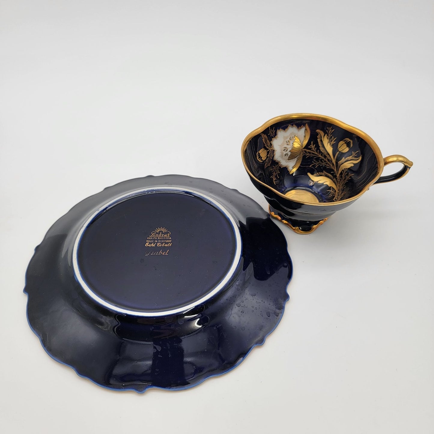Lindner Kueps Bavaria Echt Cobalt Porcelain Cup Saucer and Plate
