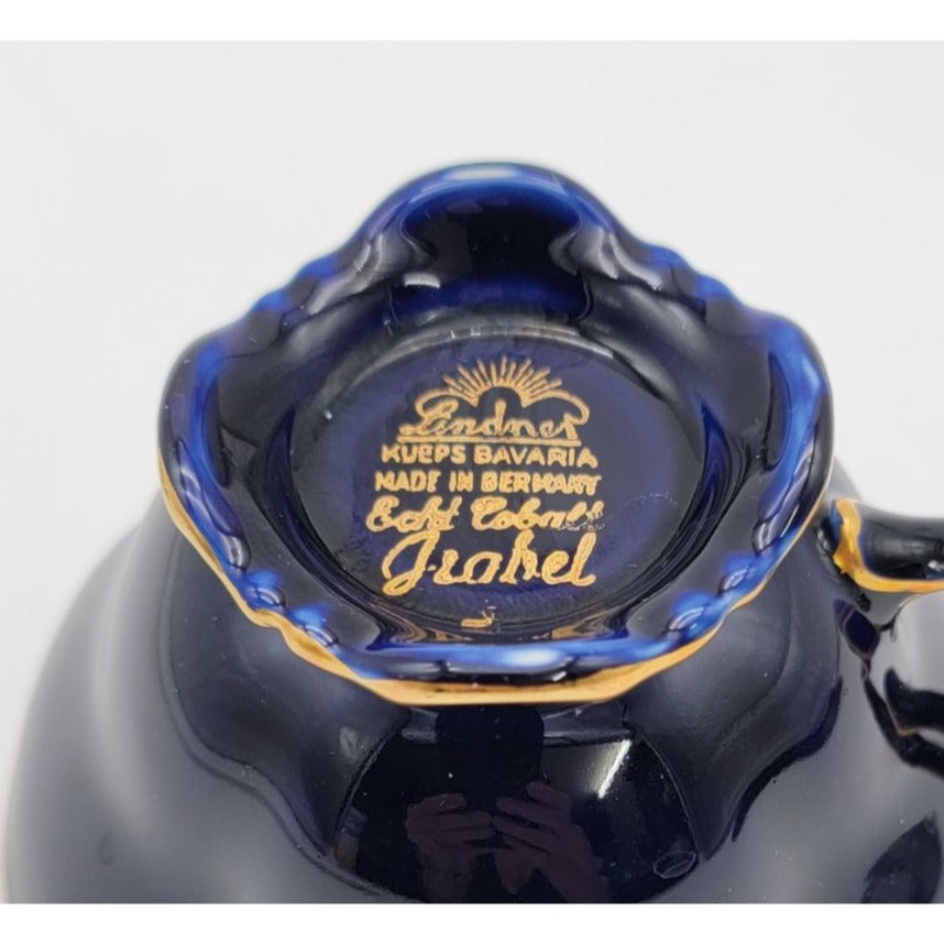 Lindner Kueps Bavaria Echt Cobalt Porcelain Cup Saucer and Plate