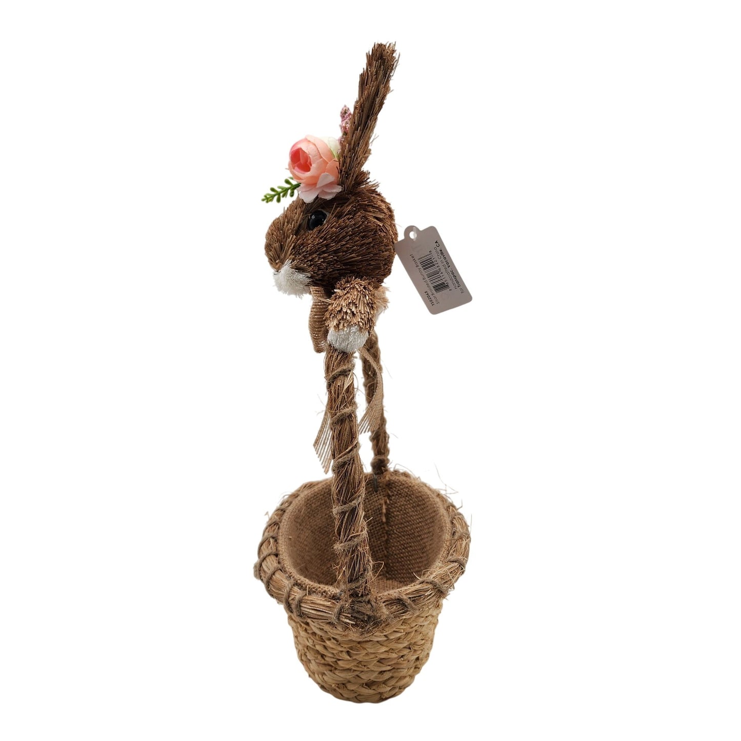 Rustic Natural Sisal Bunny Head Basket With Floral Accents Easter Spring Decor