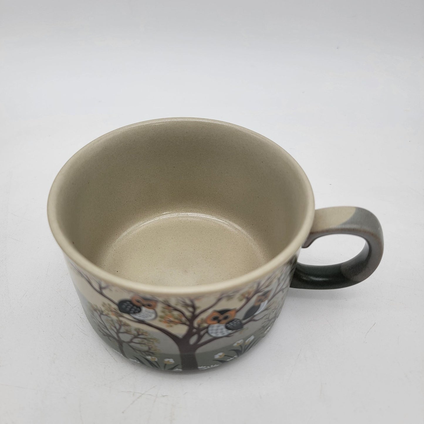 Vintage Stoneware Soup Cup With Owl Family in a Tree Design