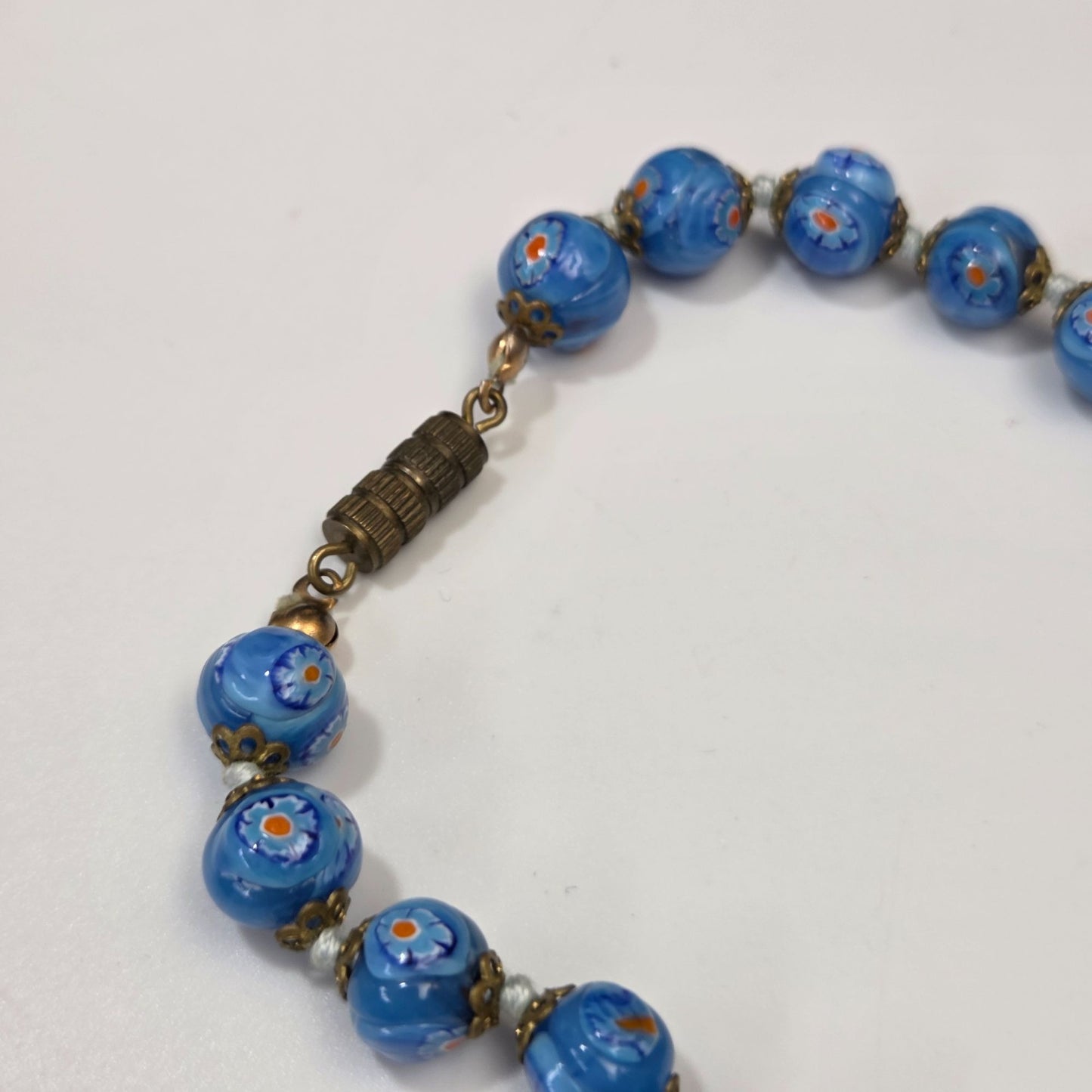 Vintage Venetian Millefiori Blue Glass Beaded Necklace