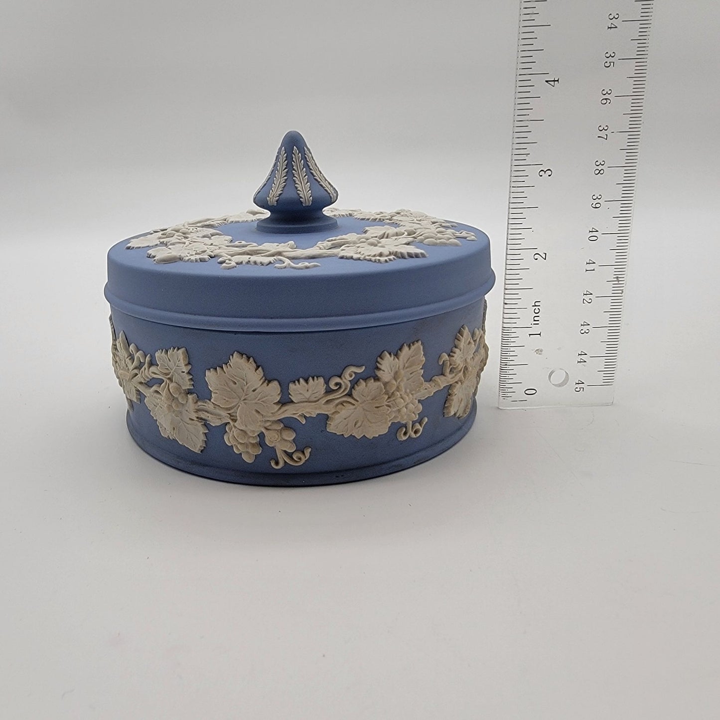 Vintage Wedgwood Blue Jasperware Grape Vine Trinket Jar