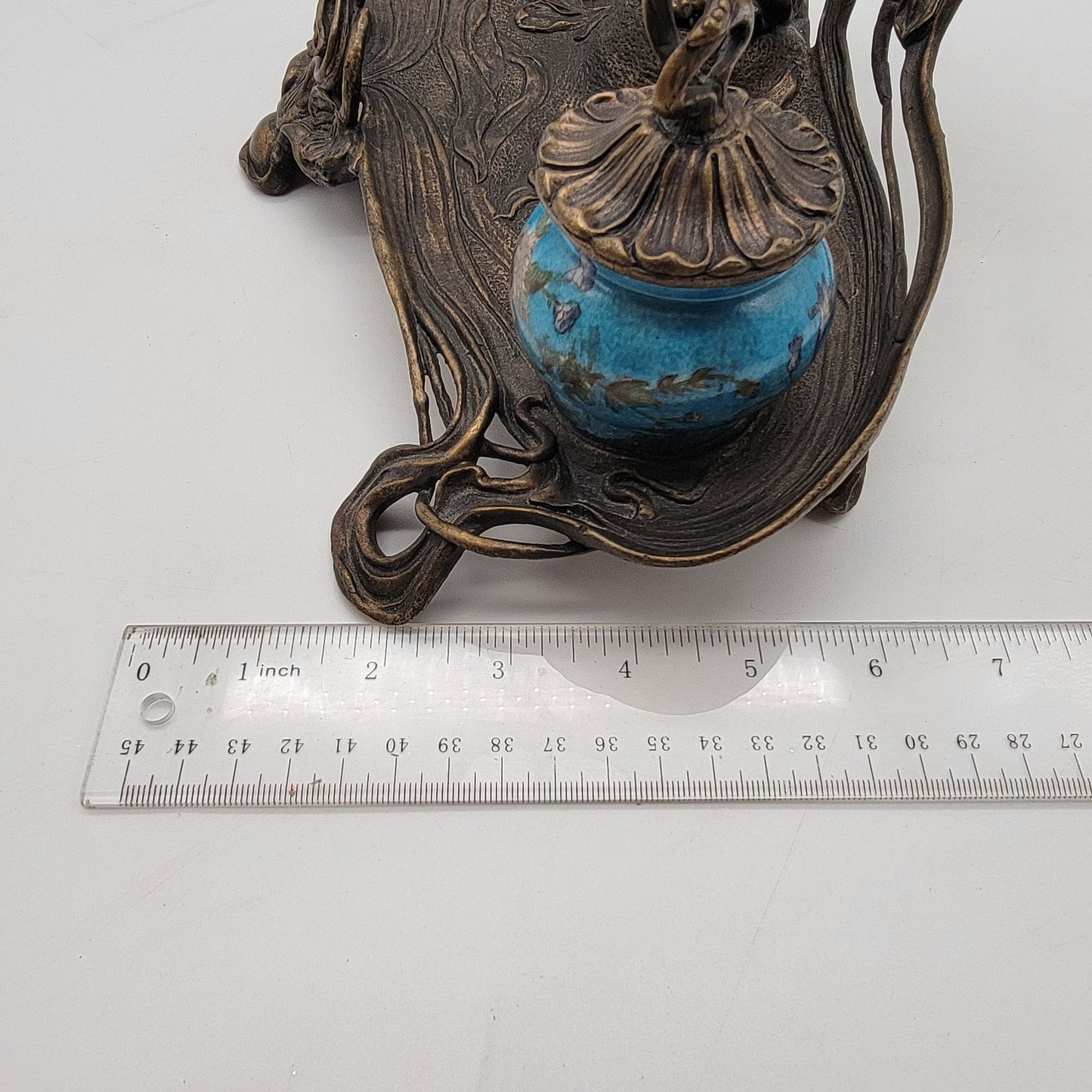 Vintage Art Nouveau Reproduction Brass Double Inkwell by Wong Lee