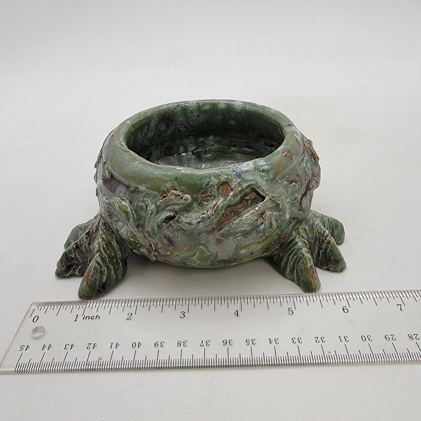 Unique Green Art Pottery Footed Planter Bowl