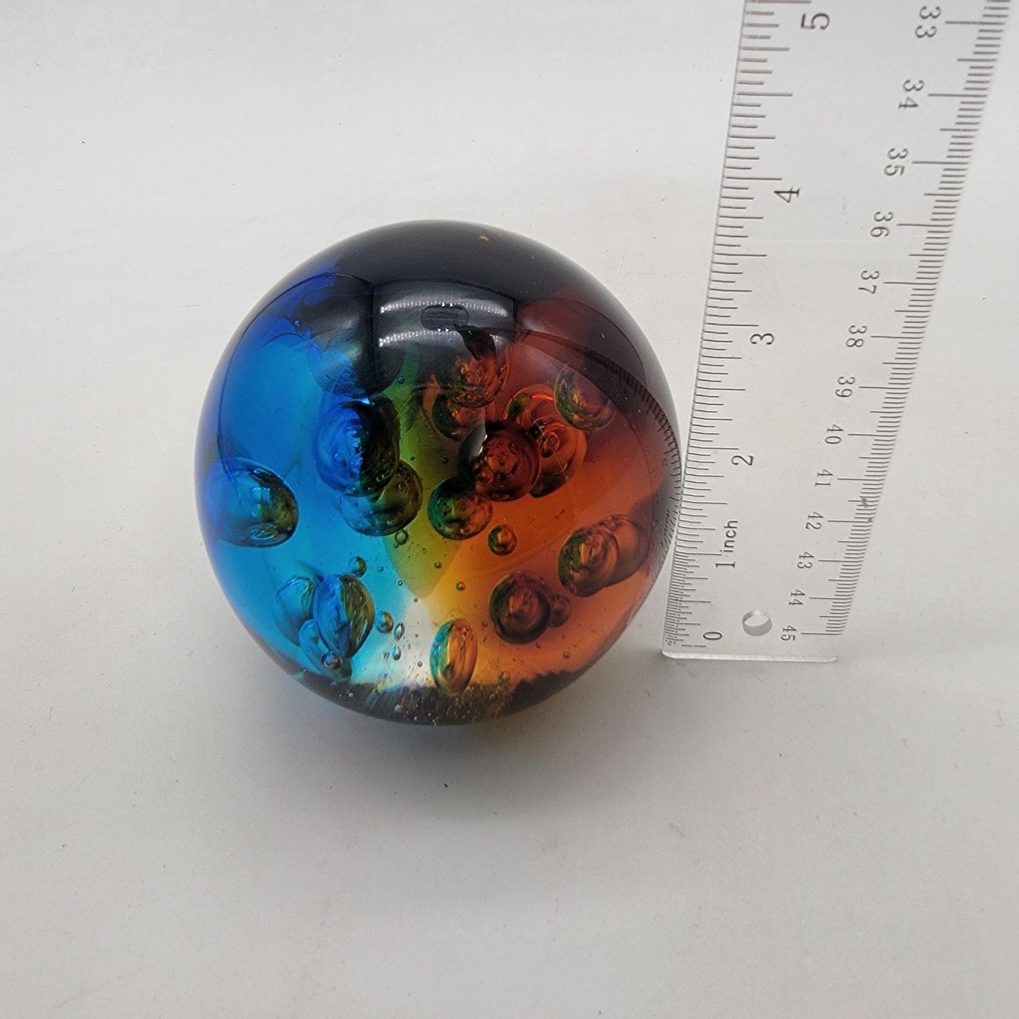 Controlled Bubbles Art Glass Paperweight With Multicolor