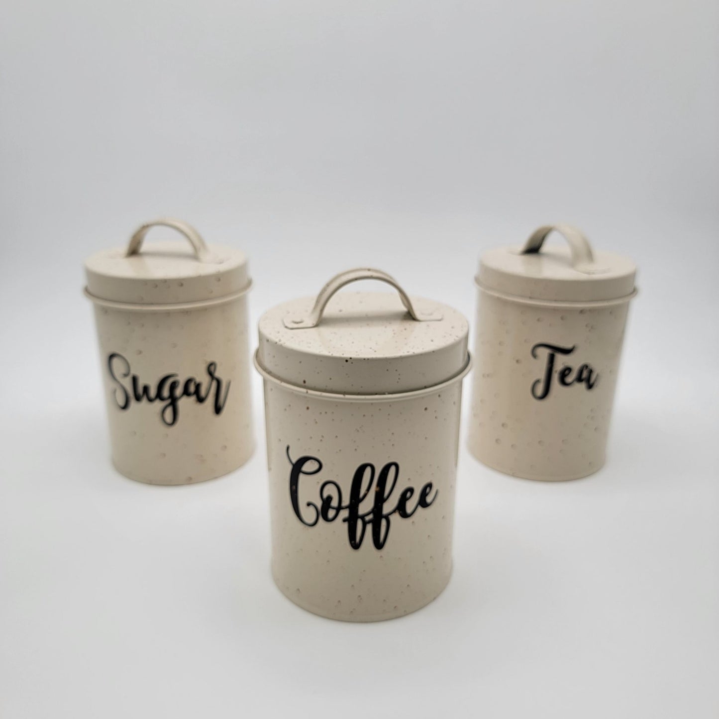 Vintage Speckled Metal Canister Set - Coffee Tea & Sugar Storage