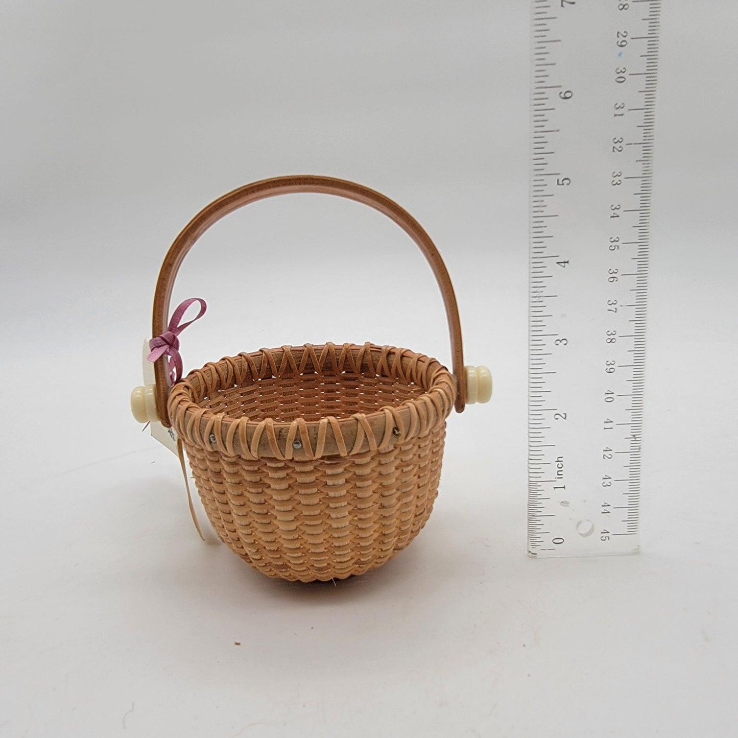 Vintage Miniature Hancock Nantucket Lightship Basket With Swing Handle