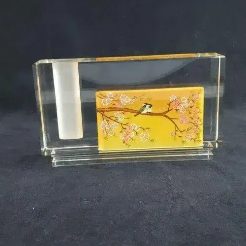 Jacarte Archelan Studio Glass Reverse Painted Vase 2007 Birds Asian Cherry Tree