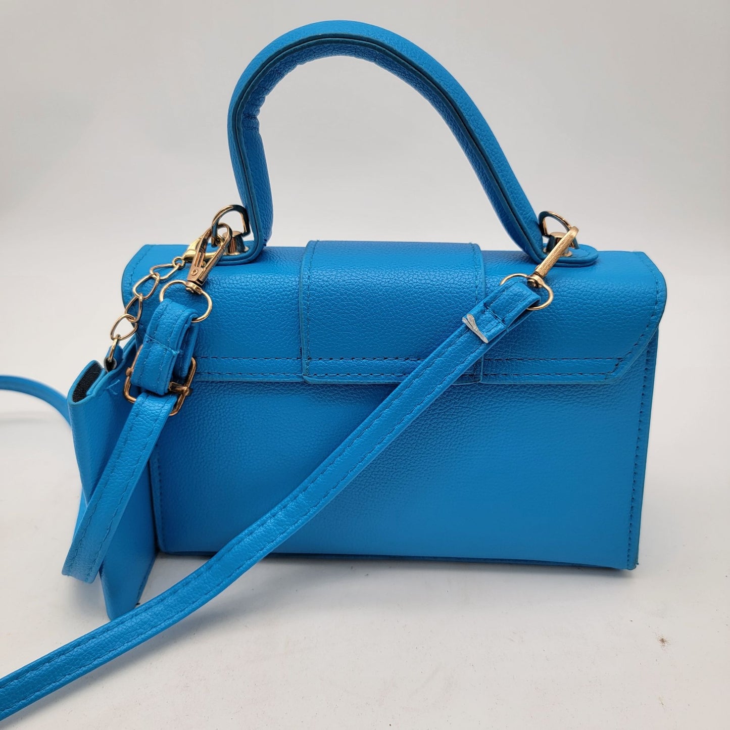 Blue Faux Leather Handbag With Matching Cardholder Wallet
