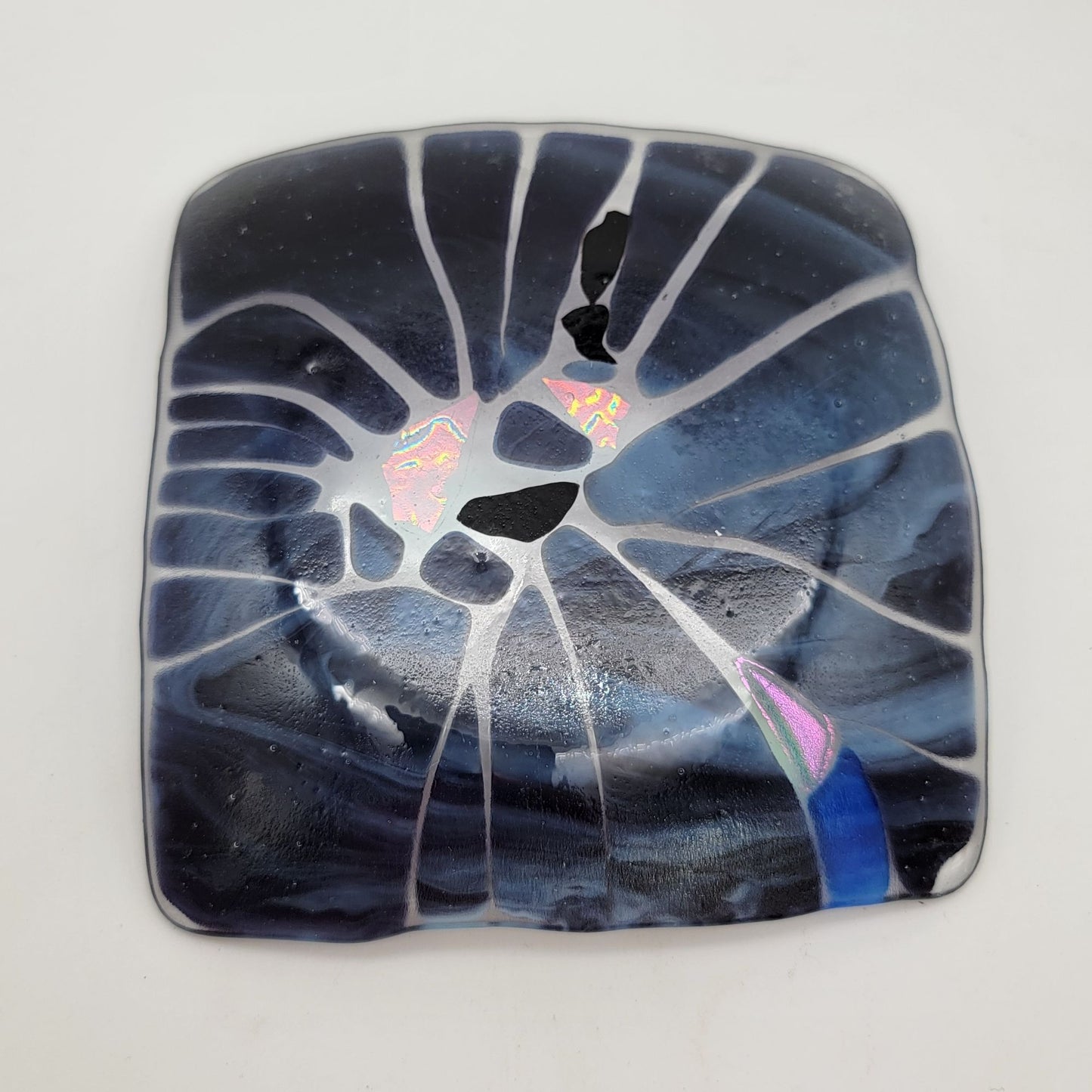 Fused Glass Square Plate With Dichroic Glass
