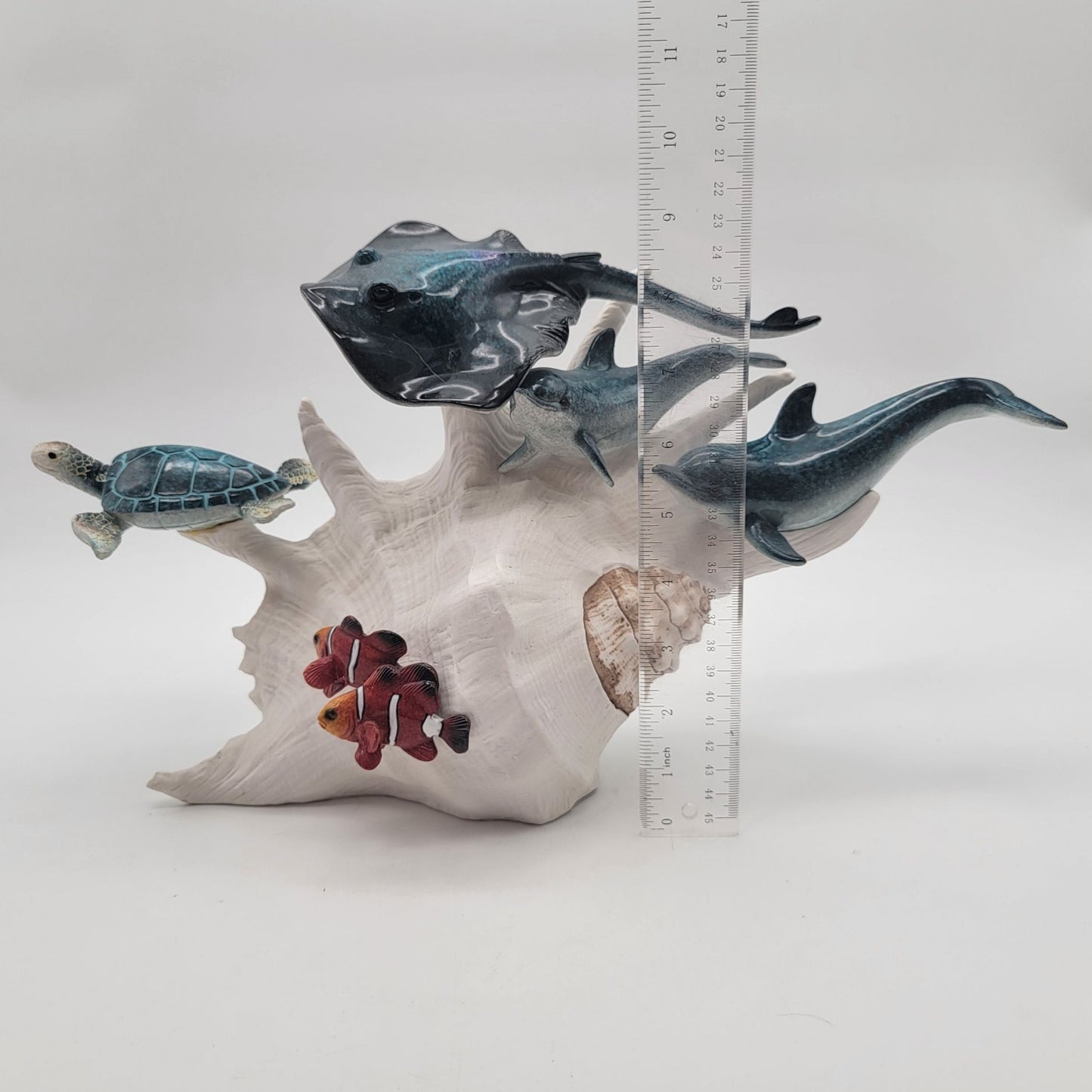 Ocean Life Sculpture On Faux Conch Shell