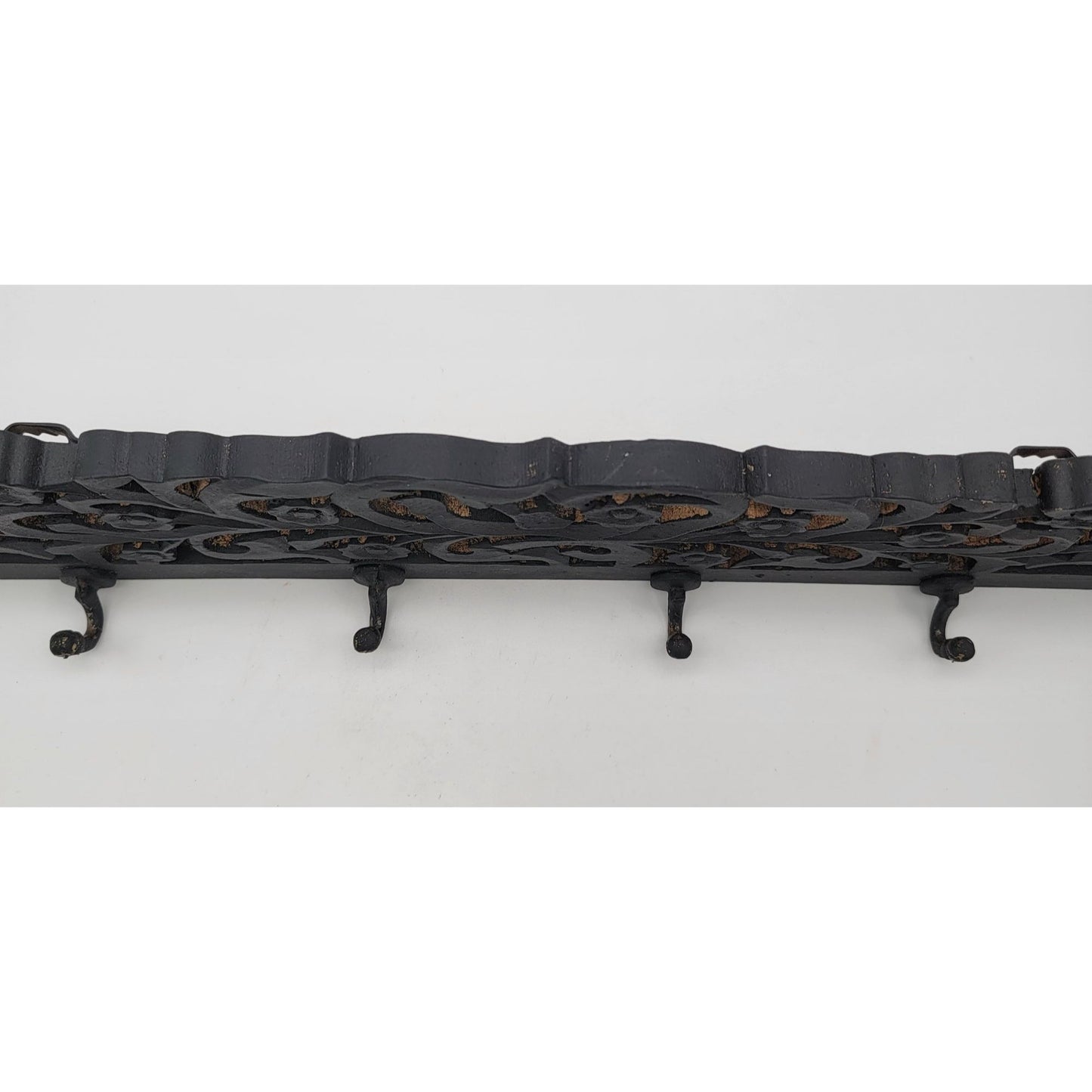 Decorative Wooden Wall Hook Rack With Intricate Floral Design