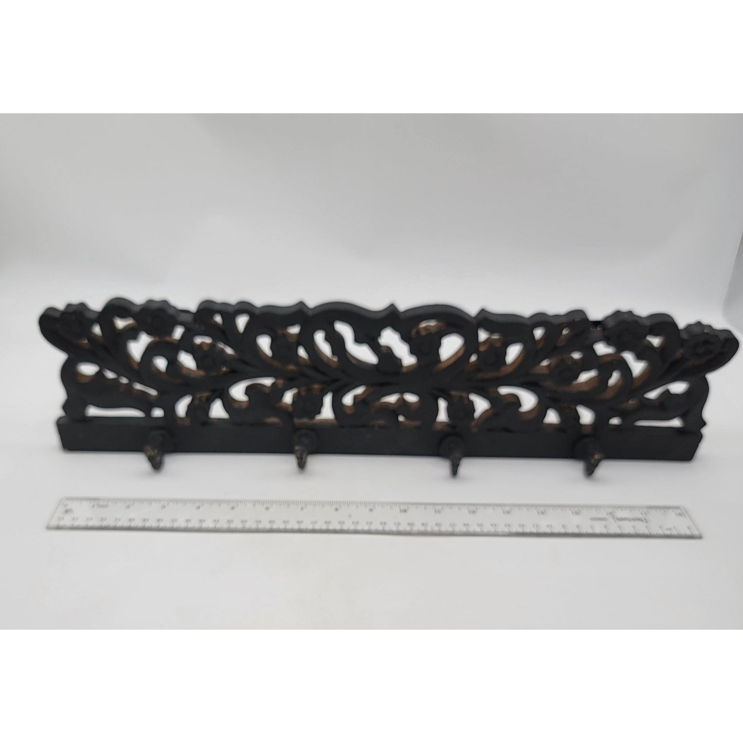 Decorative Wooden Wall Hook Rack With Intricate Floral Design