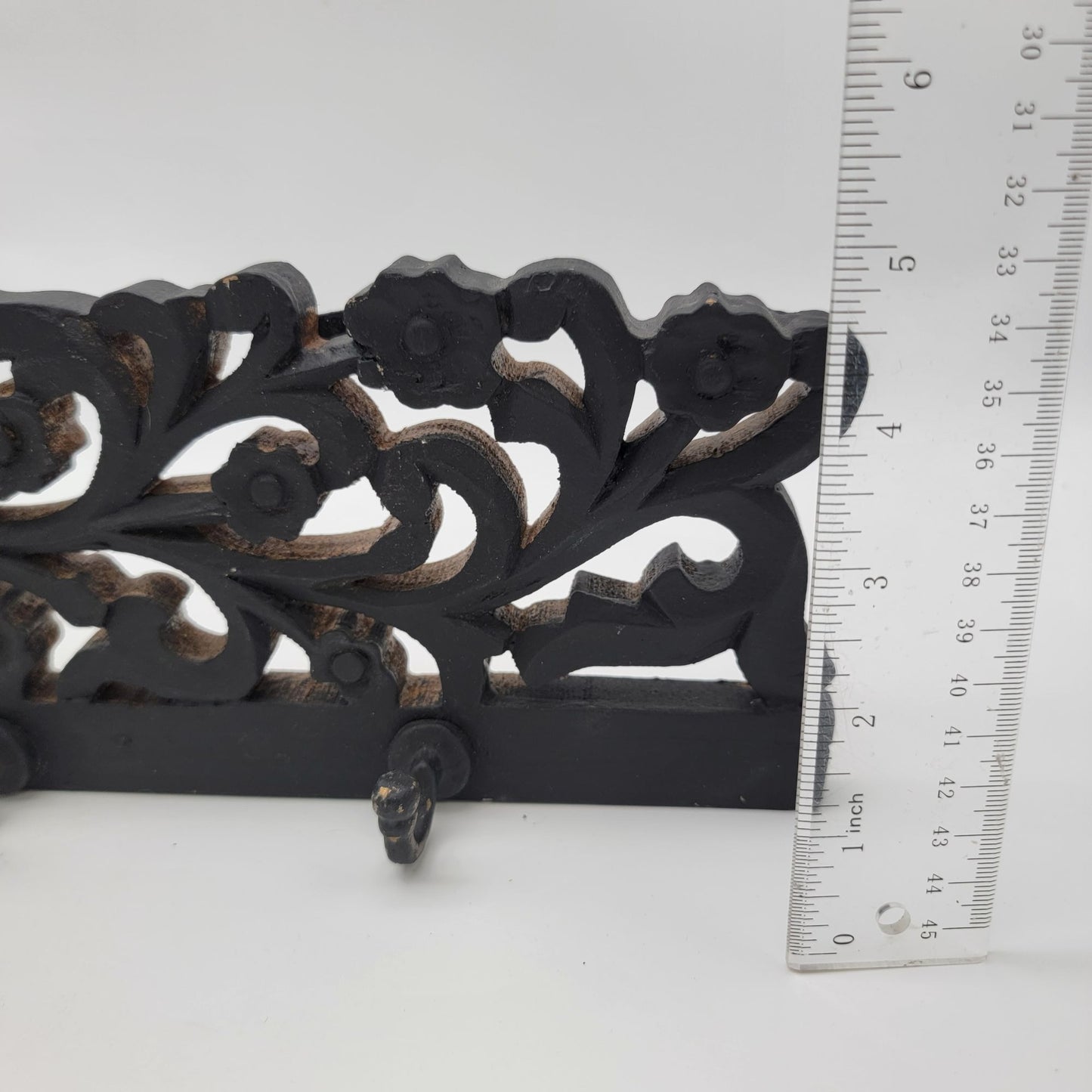 Decorative Wooden Wall Hook Rack With Intricate Floral Design