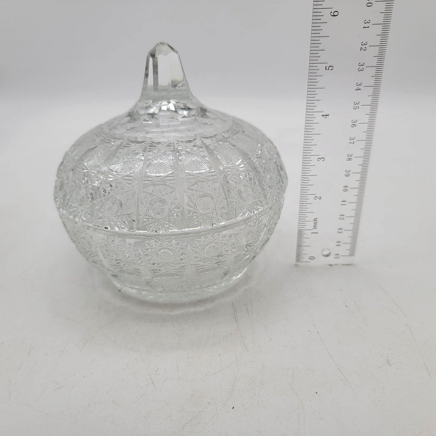 Antique American Brilliant Cut Glass Candy Dish With Lid