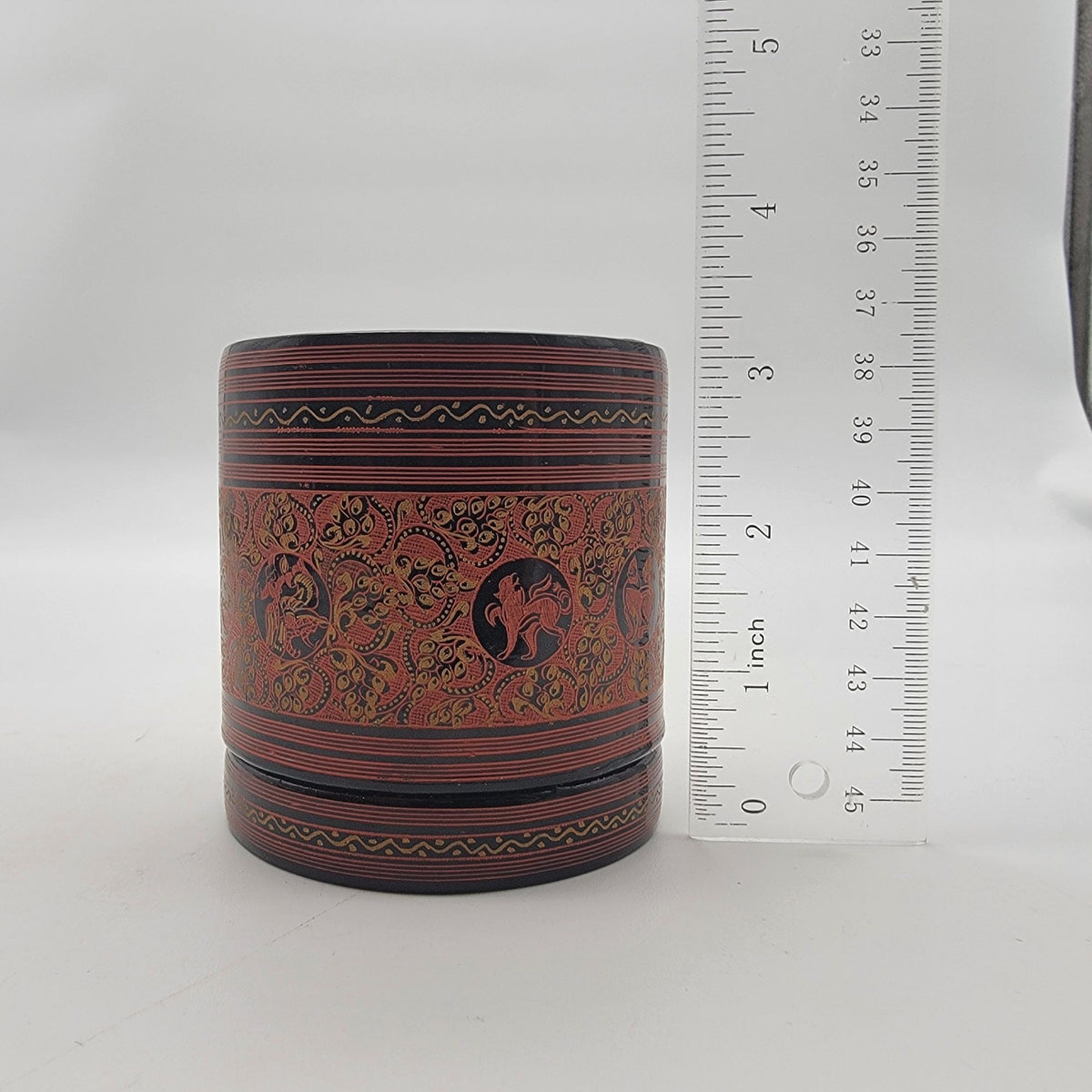 Vintage Small Red Burmese Lacquerware Betel Nut Box Container