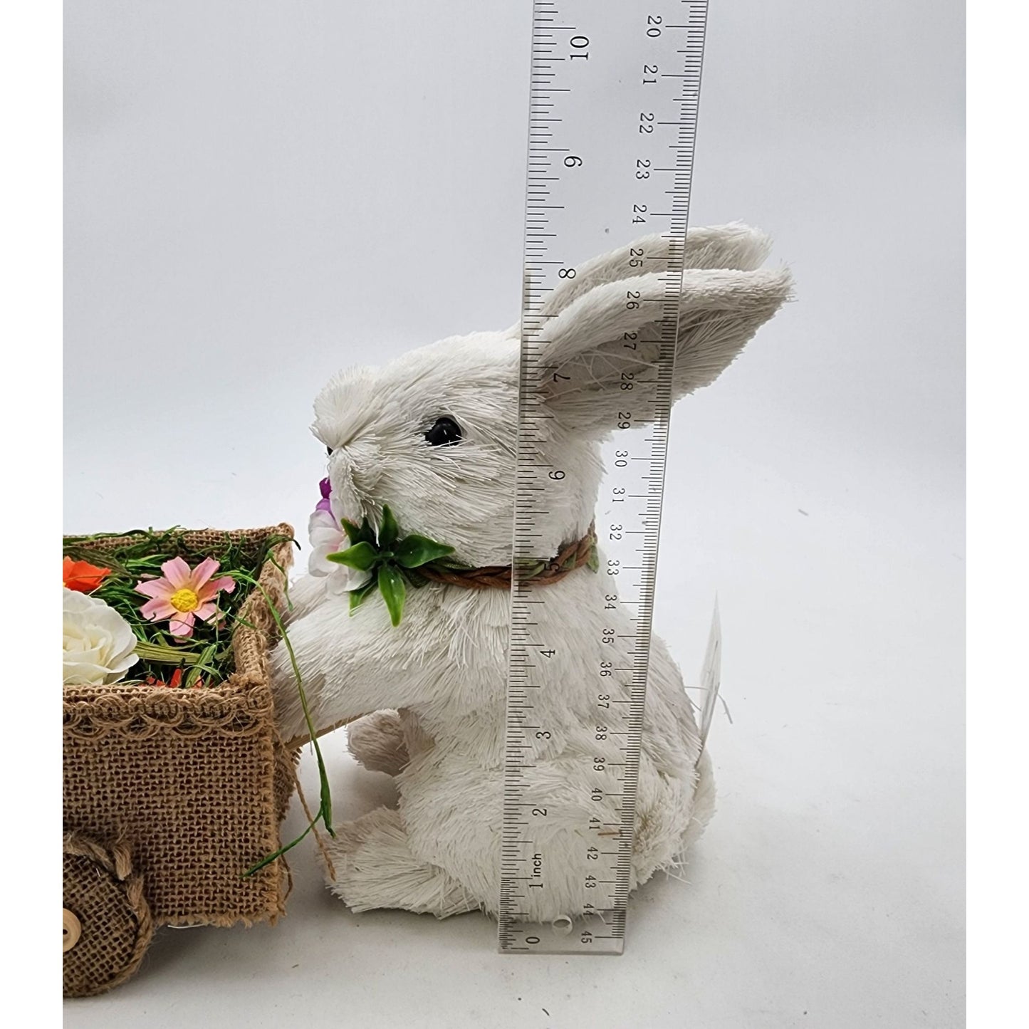 Sisal Bunny With Burlap Wagon & Flowers Spring Decor