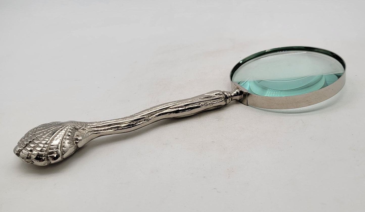 Silver Tone Scallop Shell Handle Magnifying Glass