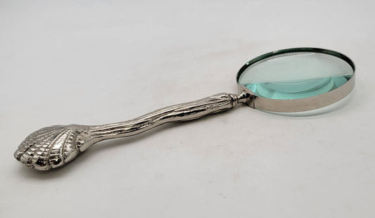 Silver Tone Scallop Shell Handle Magnifying Glass