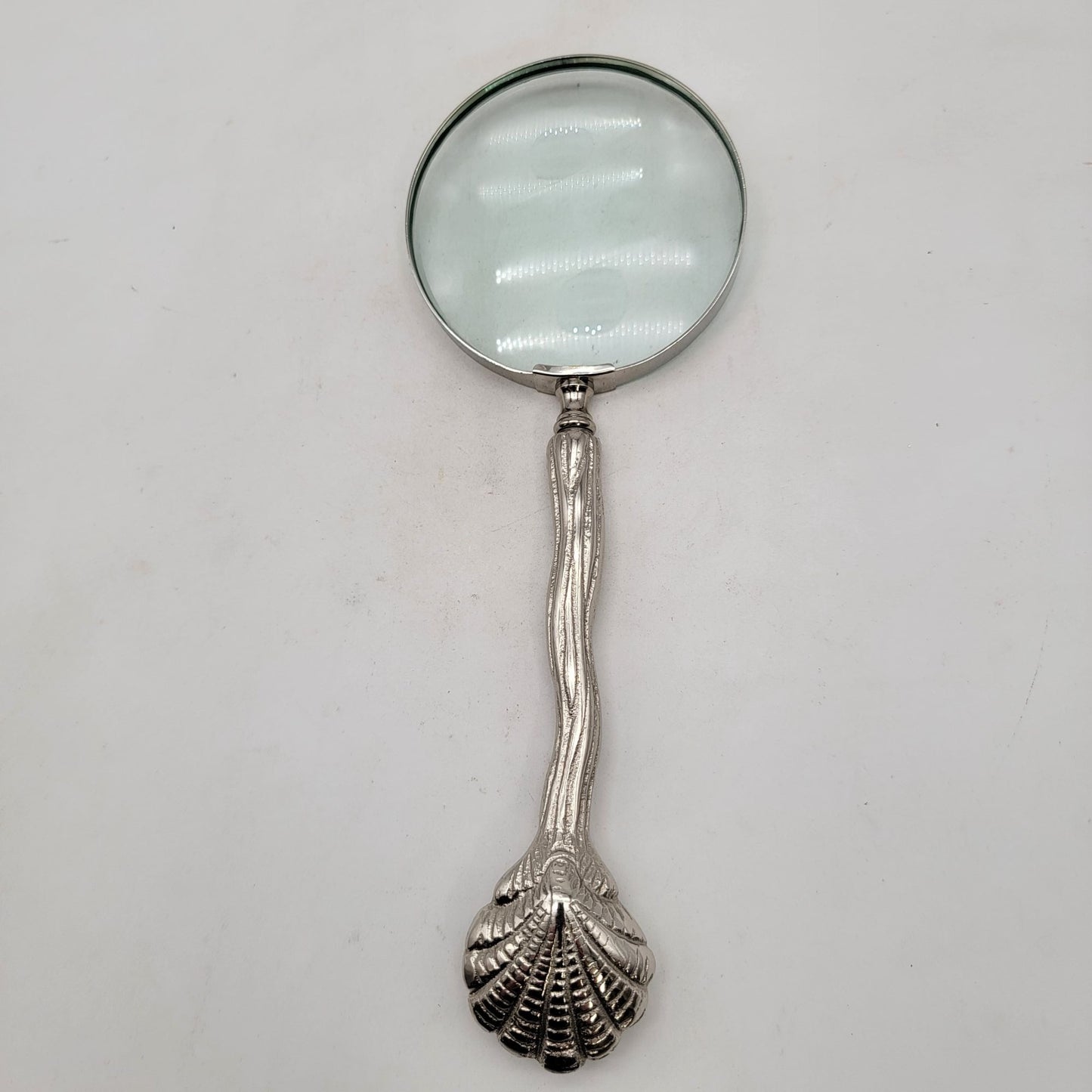 Silver Tone Scallop Shell Handle Magnifying Glass