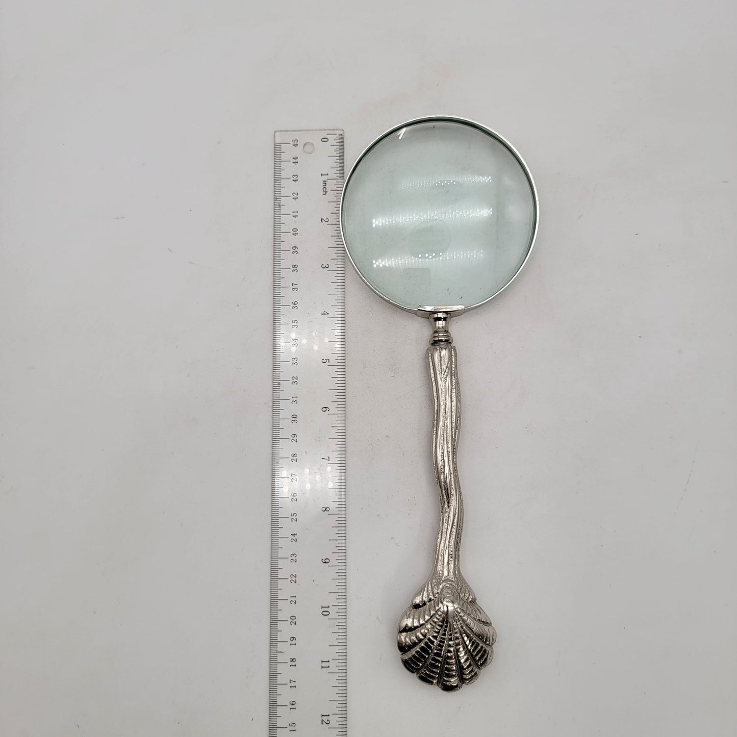 Silver Tone Scallop Shell Handle Magnifying Glass