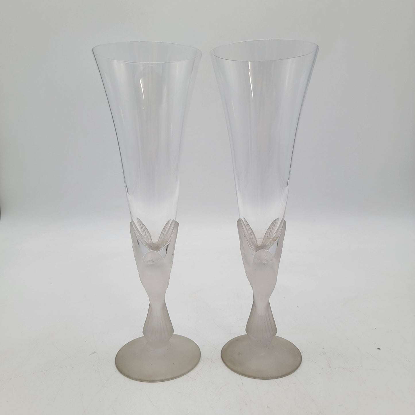 Sasaki Wings Crystal Champagne Flutes With Frosted Dove Stems Set of 2