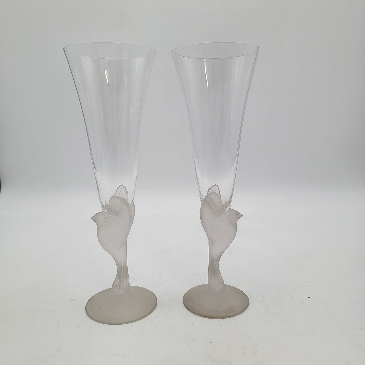 Sasaki Wings Crystal Champagne Flutes With Frosted Dove Stems Set of 2