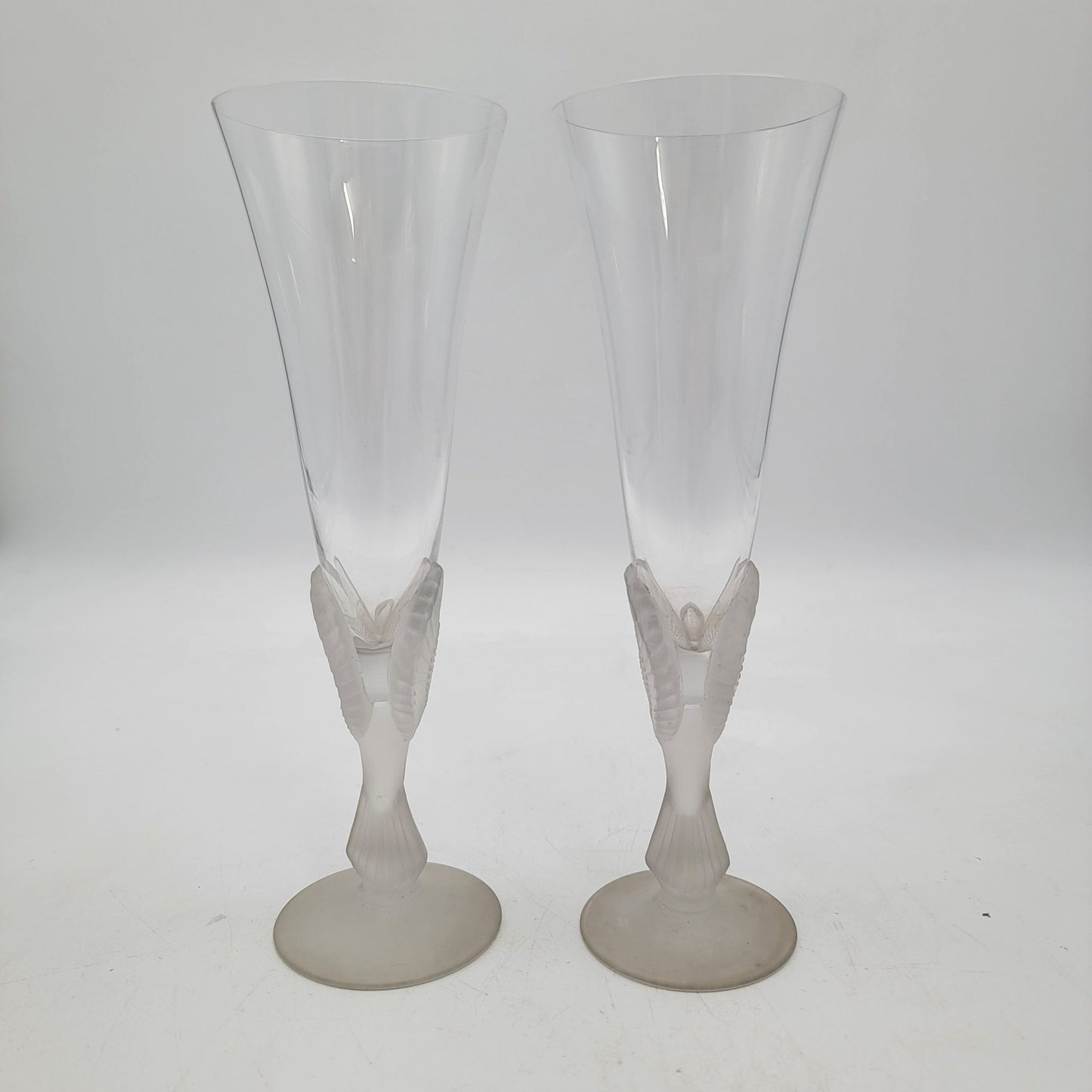 Sasaki Wings Crystal Champagne Flutes With Frosted Dove Stems Set of 2