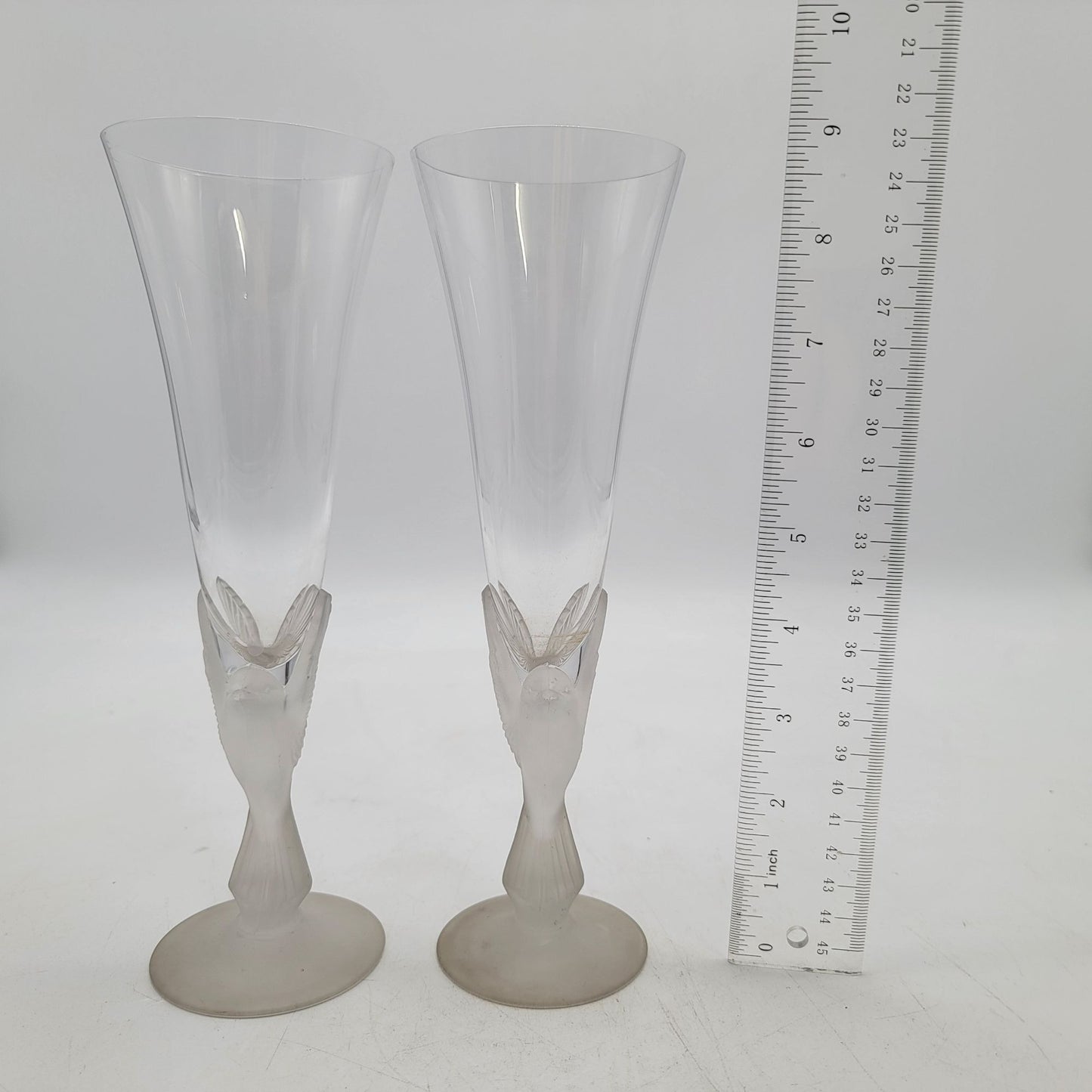 Sasaki Wings Crystal Champagne Flutes With Frosted Dove Stems Set of 2