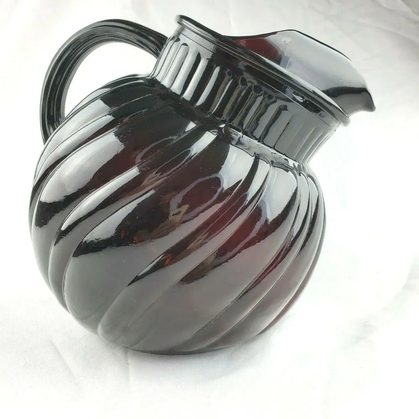 Mid-Century Anchor Hocking Royal Ruby Swirl Tilted Ball Pitcher