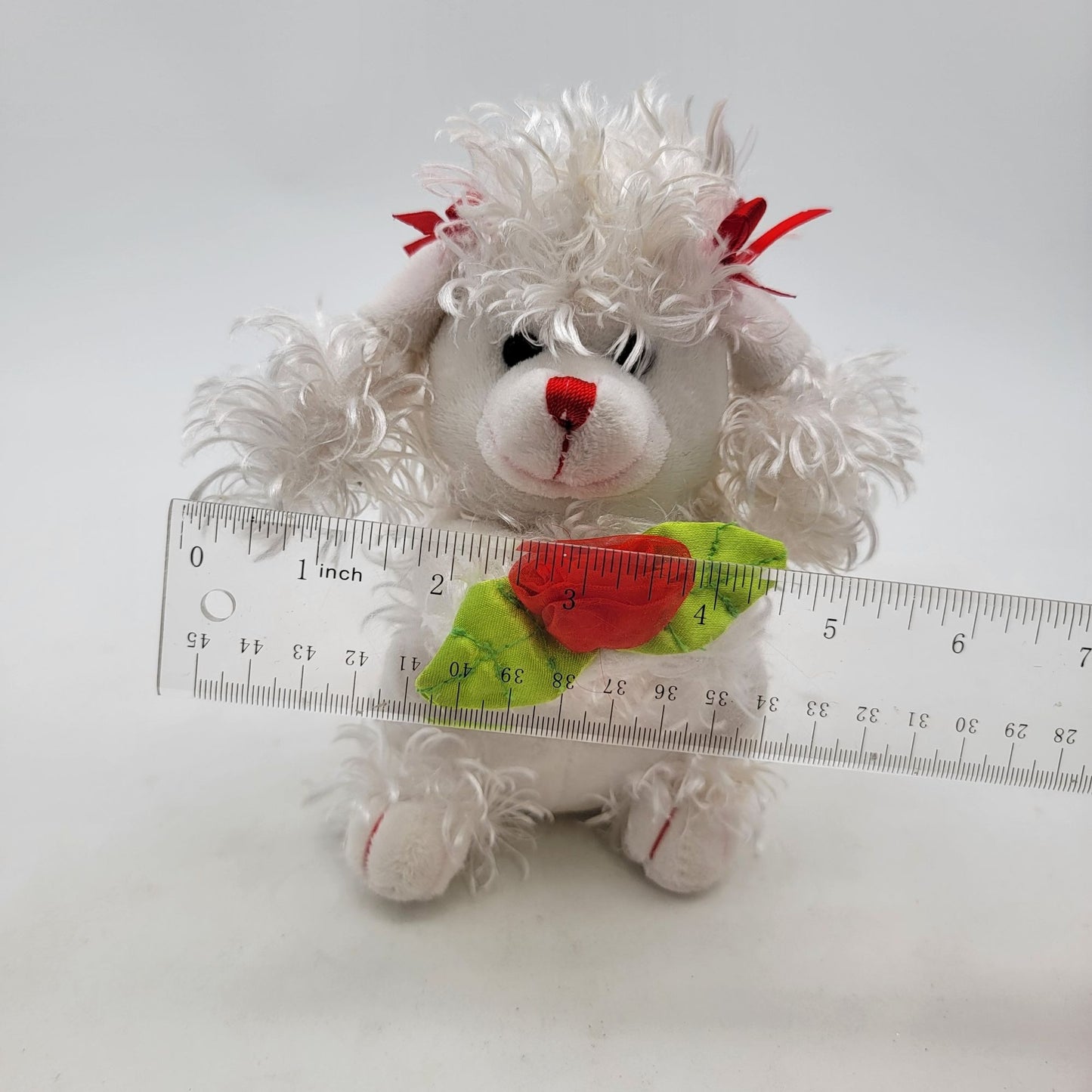 White Poodle Plush Dog With Red Rose & Bows
