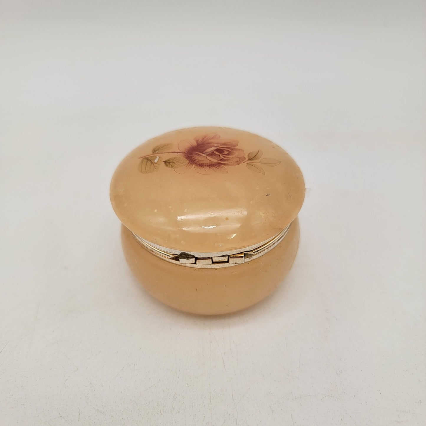 Vintage Alabaster Trinket Box With Rose