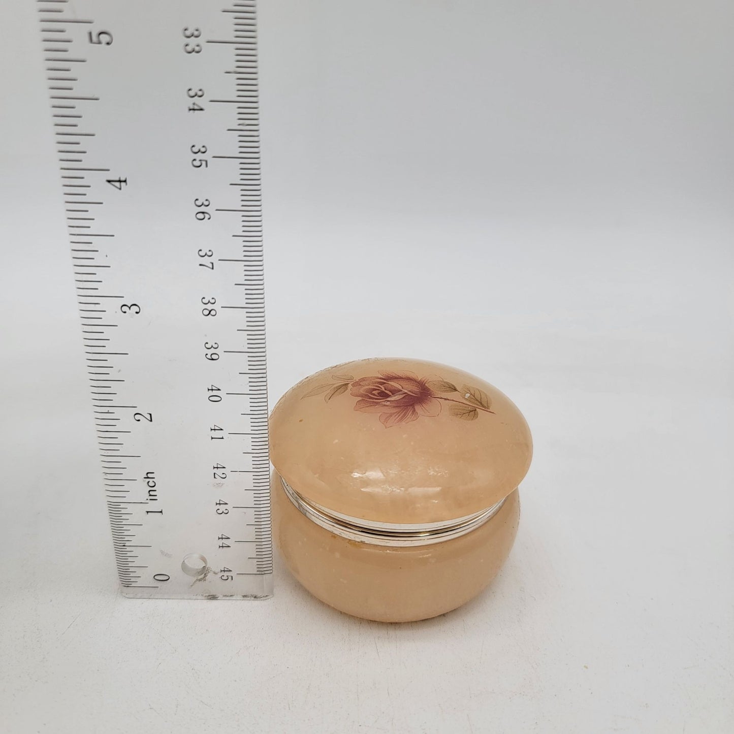 Vintage Alabaster Trinket Box With Rose