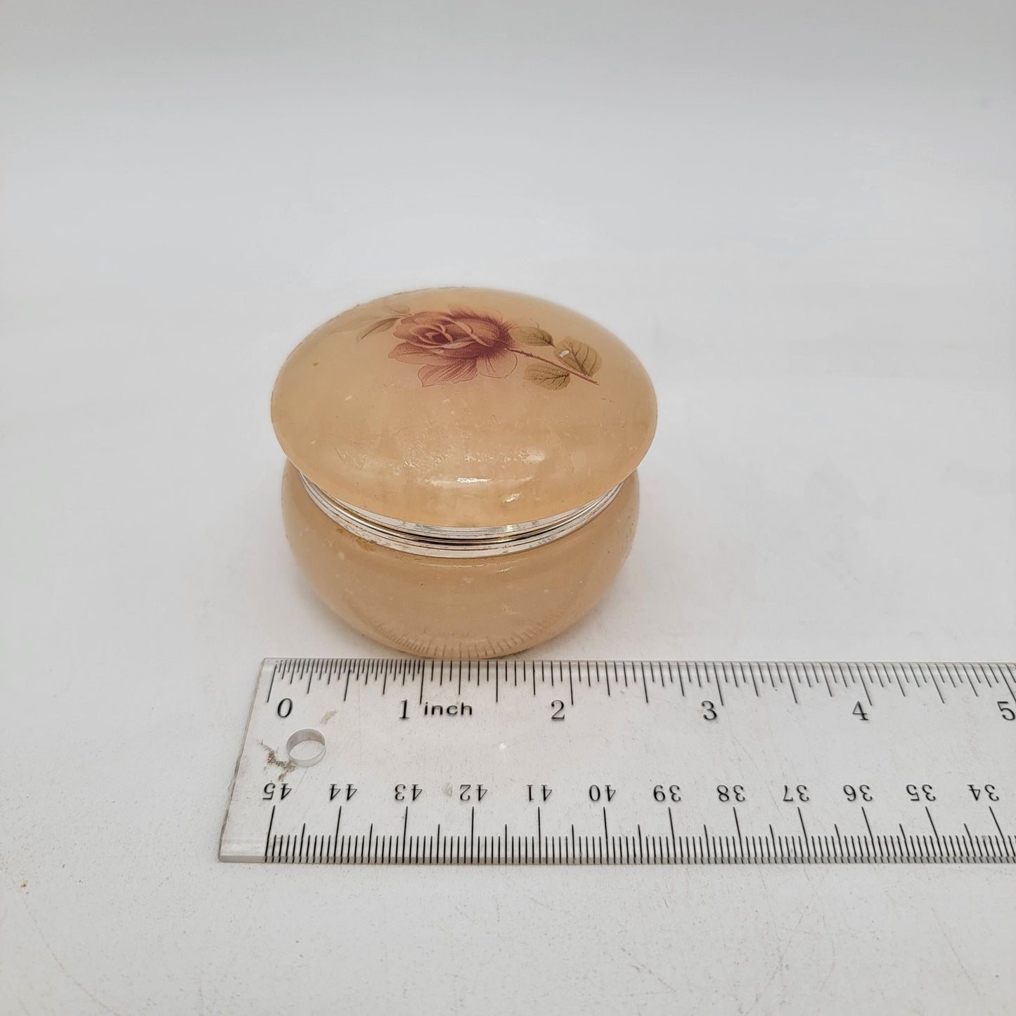 Vintage Alabaster Trinket Box With Rose