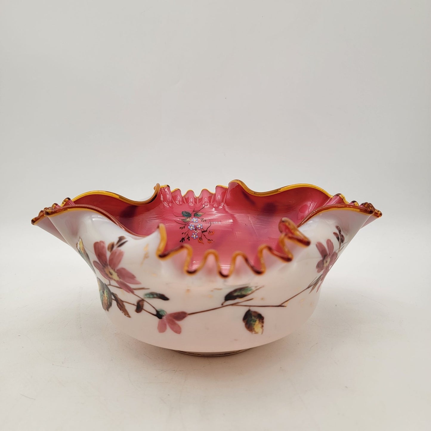 Antique Victorian Stevens & Williams 19c Brides Basket Bowl as found