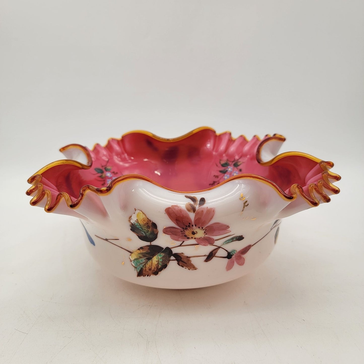 Antique Victorian Stevens & Williams 19c Brides Basket Bowl as found