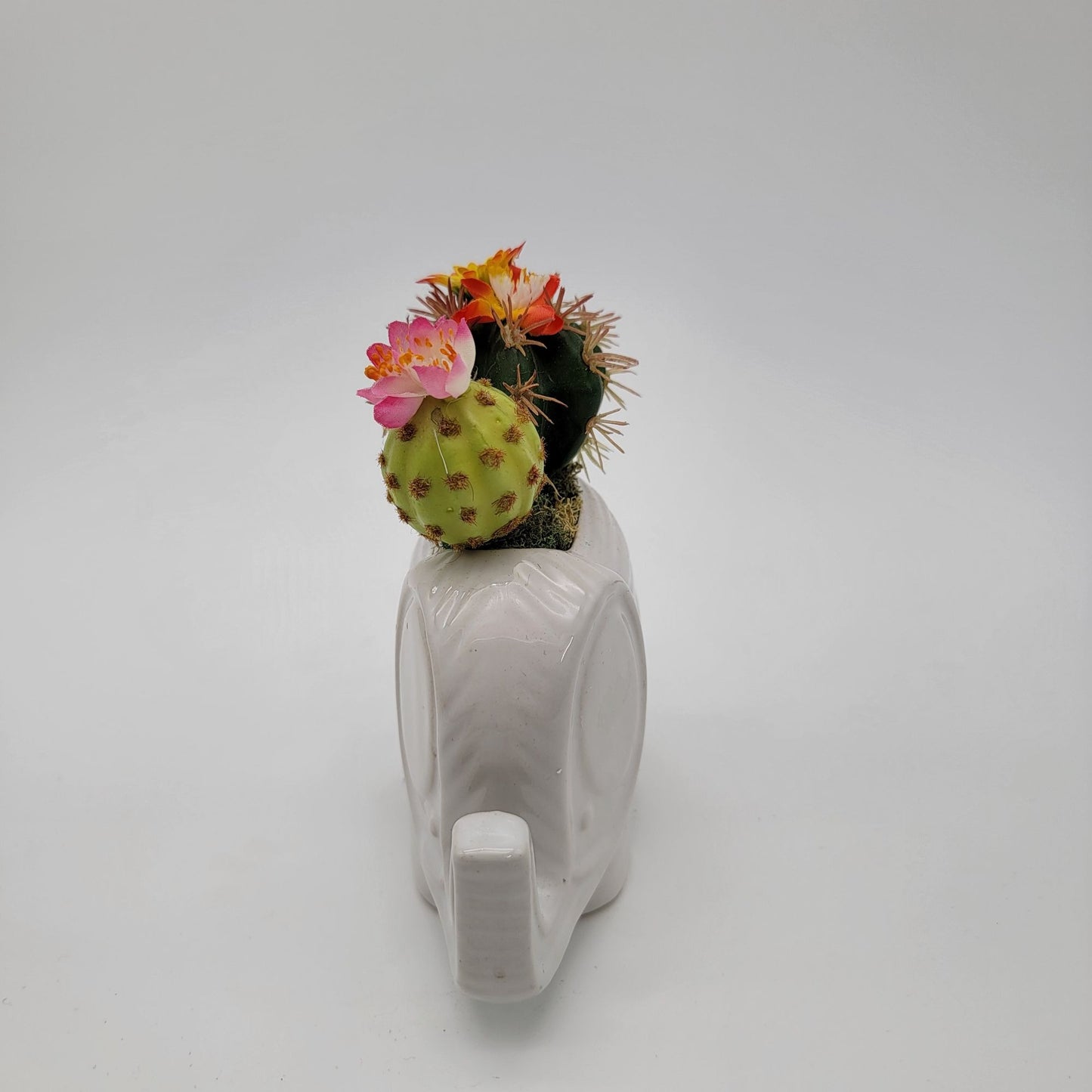 White Elephant Succulent Planter With Faux Cacti Arrangement