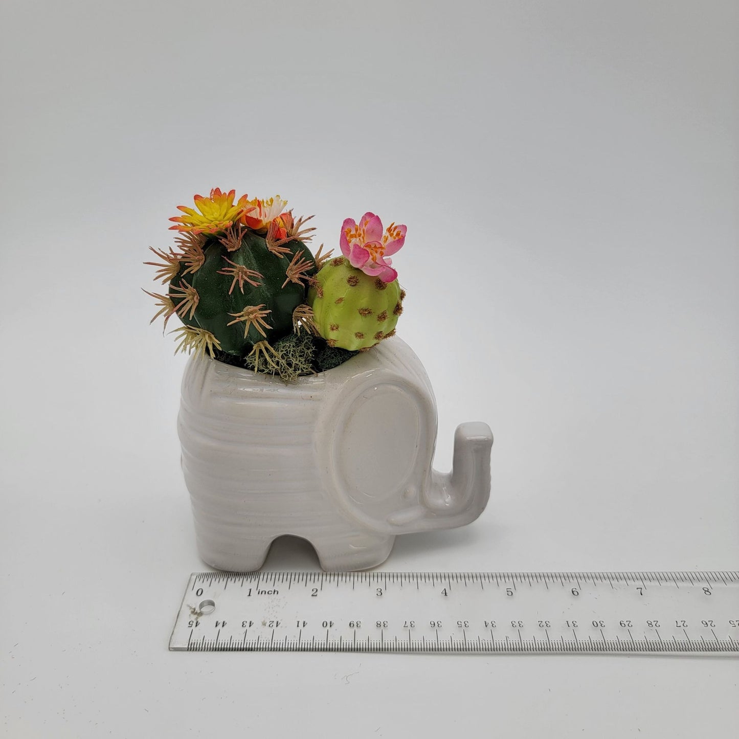White Elephant Succulent Planter With Faux Cacti Arrangement