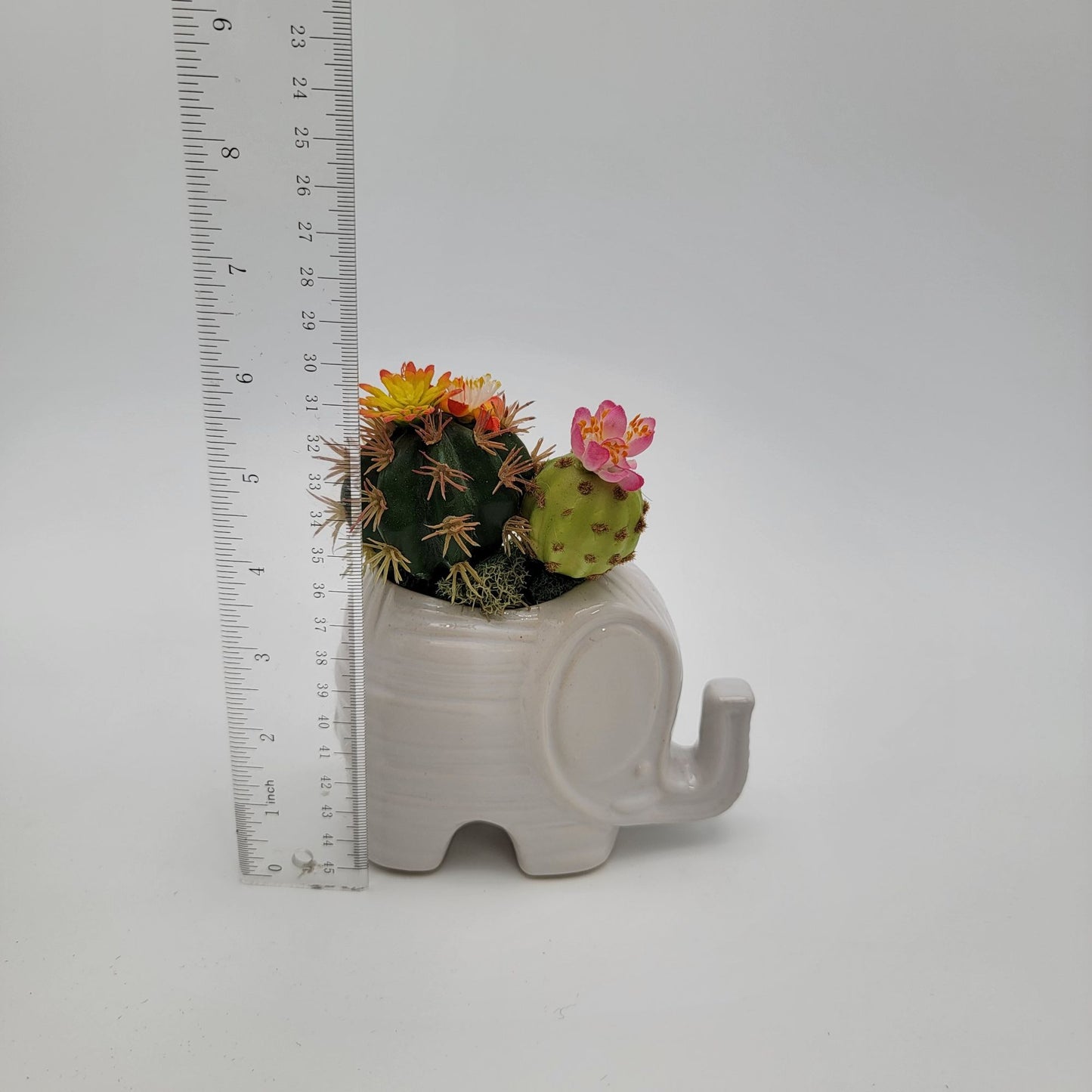 White Elephant Succulent Planter With Faux Cacti Arrangement