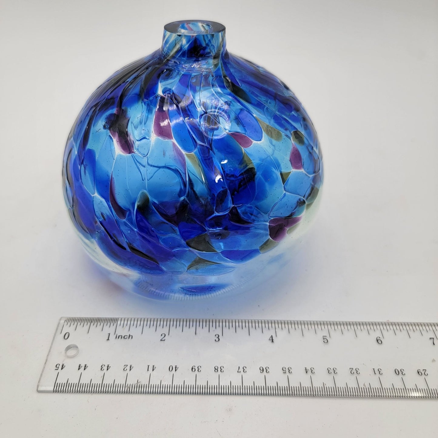 Hand-Blown Blue & Clear Art Glass Vase