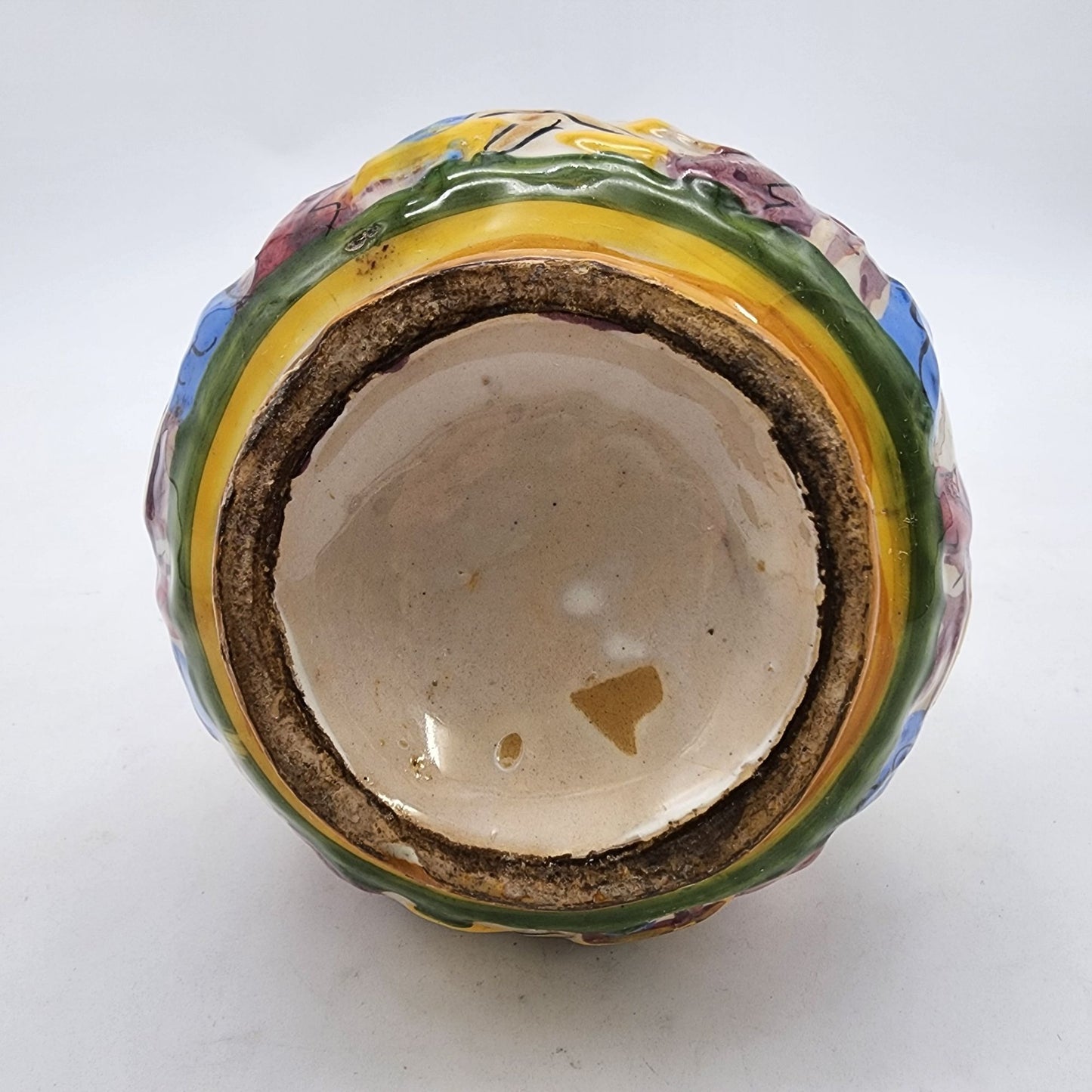 Vintage Cellini Majolica Hand-Painted Double Handled Vase With Bathing Scene & Floral Motifs